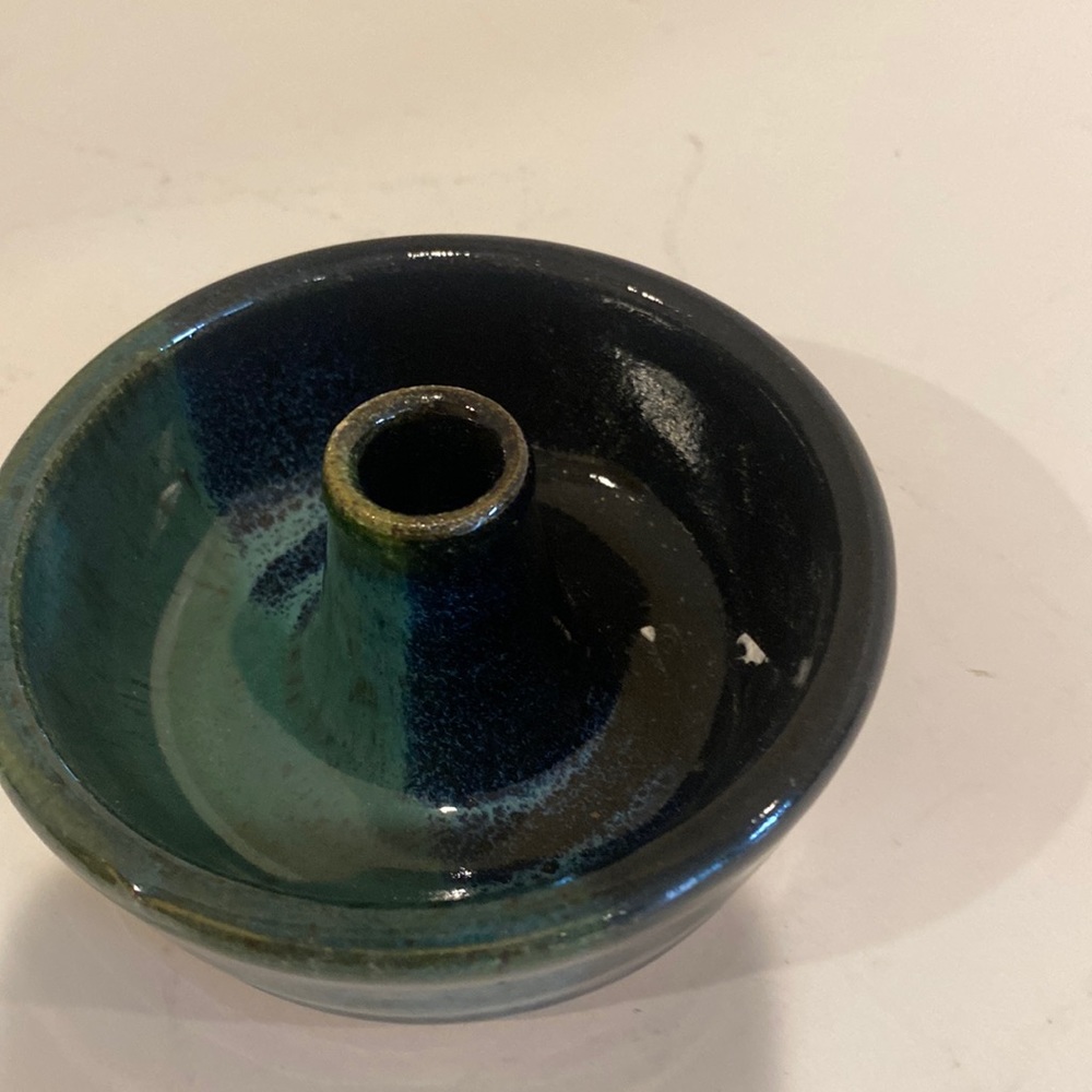 Stoneware candles holder pottery signed Molly B